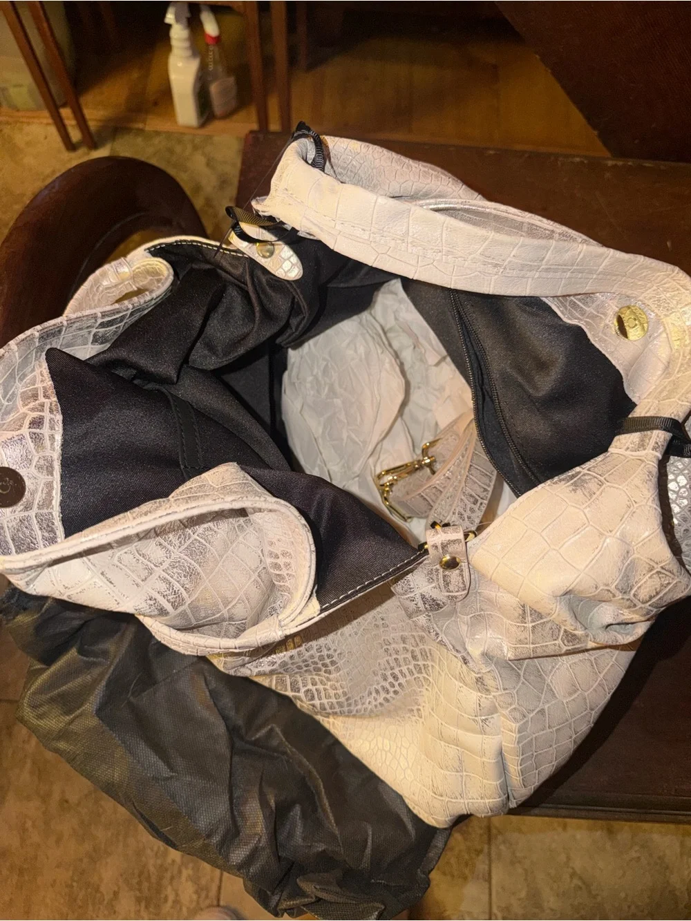 Metallic Croc-Embossed Tote Bag in Silver